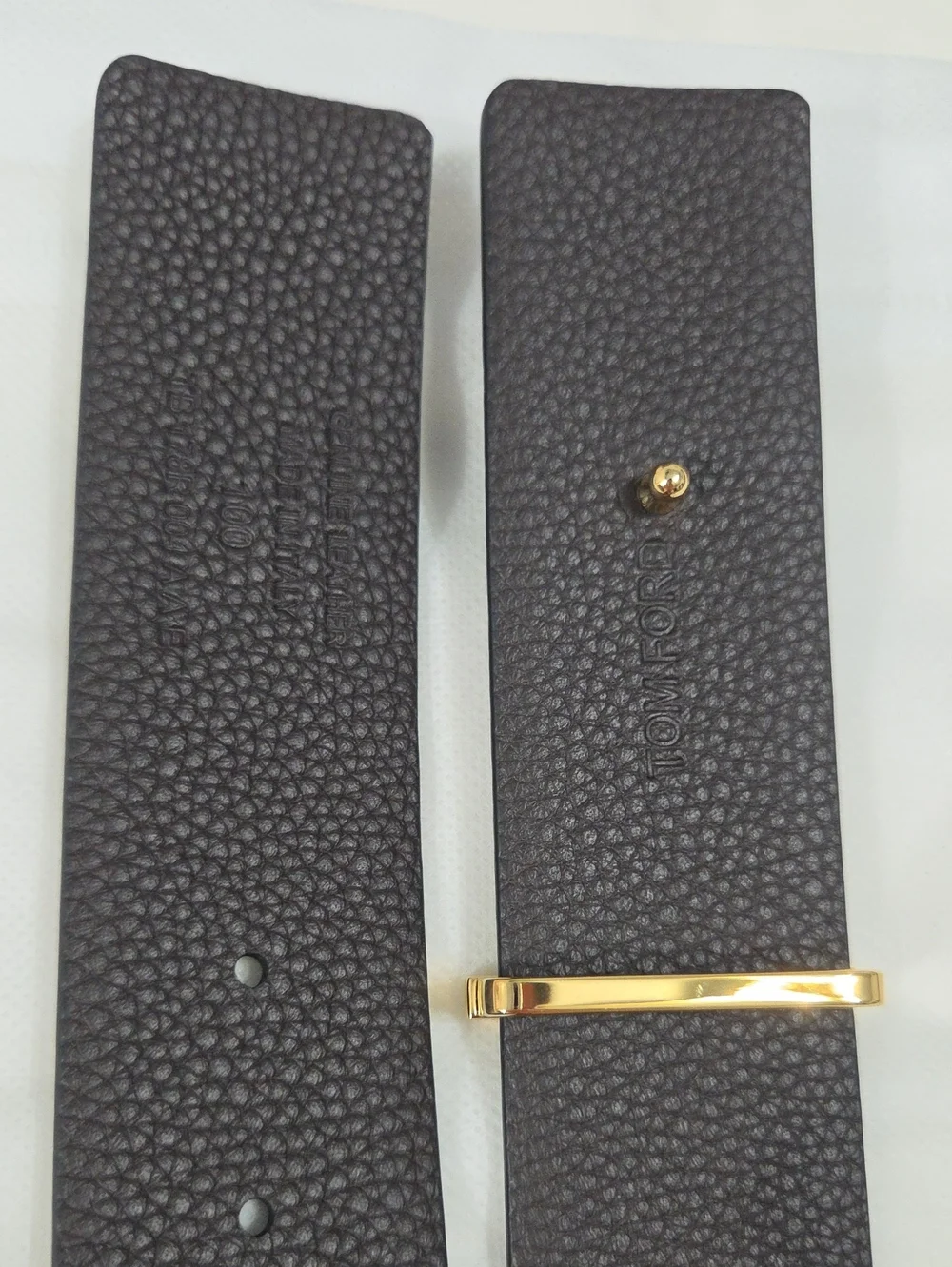 Tom Ford Black Leather Belt Gold T Accent Buckle